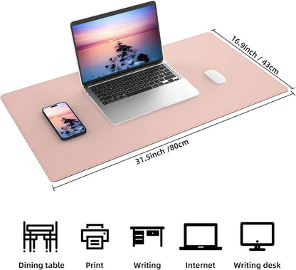 Large Desk Mat 47.2" x 17" Leather Desk Pad Protector with Natural Cork & PU Leather, Non-Slip Office Desk Mat, Large Mouse Pad, Waterproof Desk Blotter pad for Office&Home(Black)