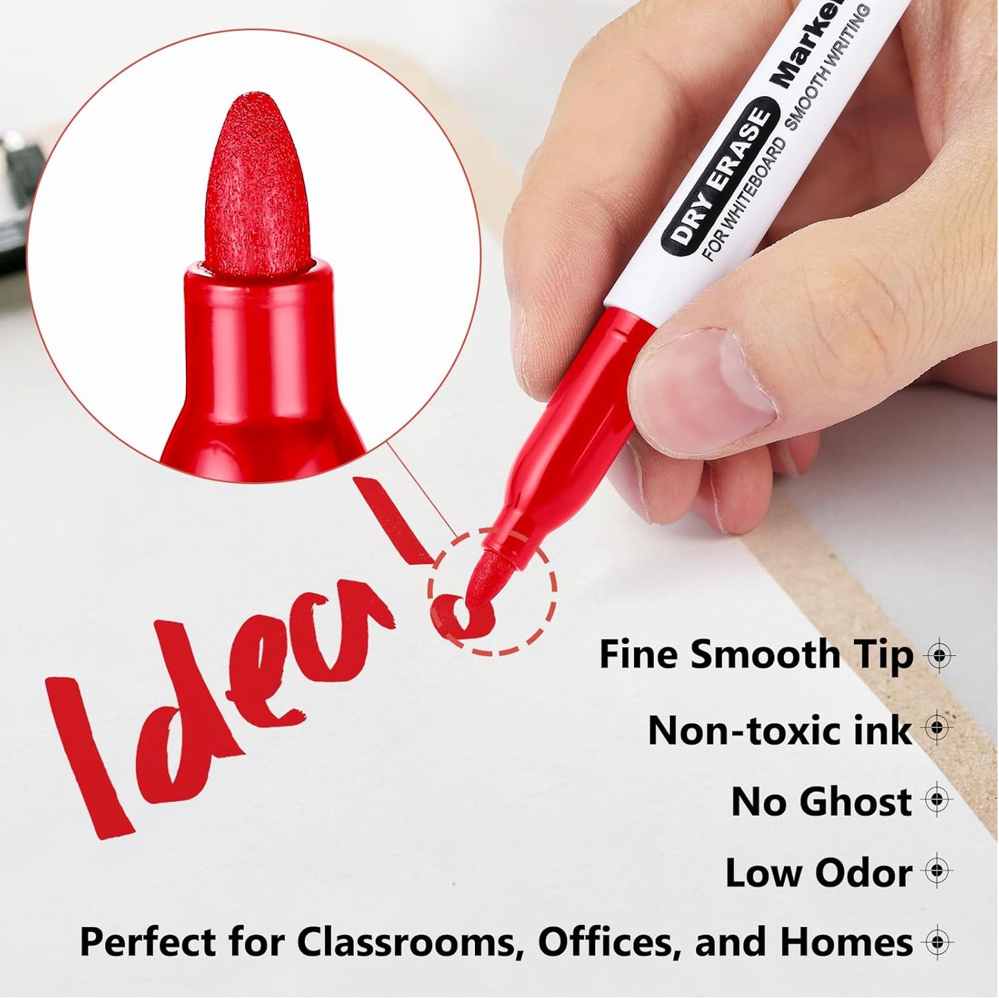 SFAIH Black Dry Erase Markers Fine Tip - 12 Pack Whiteboard Markers Standard Set For Office Teams, Teachers, Classrooms, Training Sessions | Low-Odor