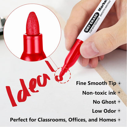 SFAIH Black Dry Erase Markers Fine Tip - 12 Pack Whiteboard Markers Standard Set For Office Teams, Teachers, Classrooms, Training Sessions | Low-Odor