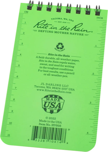 Rite in the Rain Weatherproof Top Spiral Notebook, 3" x 5", Black Cover, Universal Pattern, 3 Pack (No. 735-3X)
