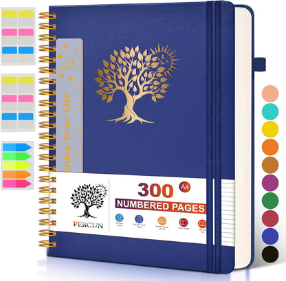 Spiral Notebook Journal for Women Men, 300 Numbered Lined Pages, College Ruled, A5 Hardcover Spiral Bound Notebook for School, Work, Note Taking Writing, Leather Spiral Journal Medium 5.9"x8.5"