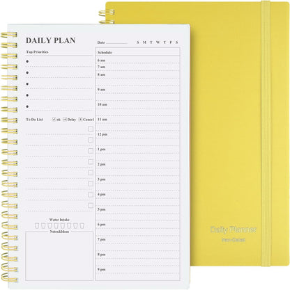 Daily Planner Undated, Asten To Do List Notebook Hourly Schedules Spiral Appointment Planner for Men and Women,PVC Hardcover,Elastic Closure, Inner Pocket 8.3" x 5.8" (Black)
