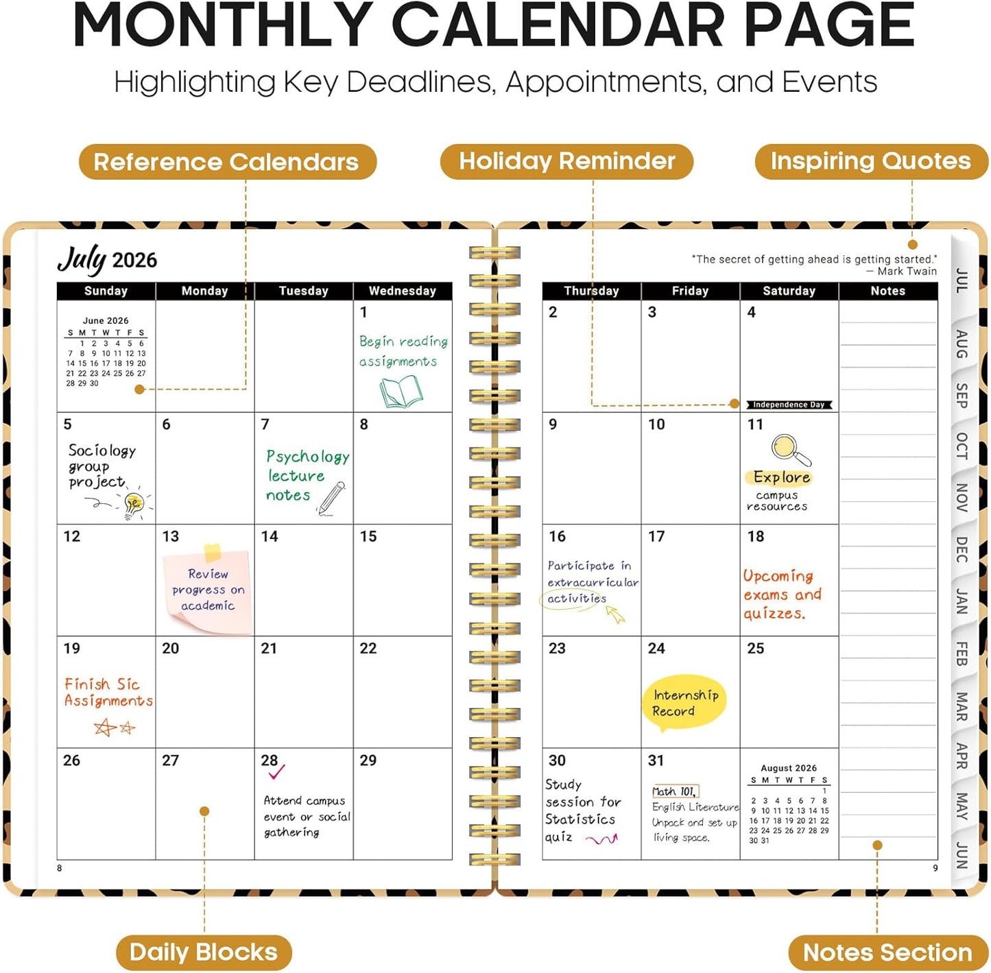 Planner 2026-2027, Academic Year Monthly and Weekly Calendar Planner, Jul 2026 - Jun 2027, Hardcover Teacher Student Planning Agenda book with Tabs, Perfect for School Office Supplies, 6.3" x 8.5" - Wildflowers
