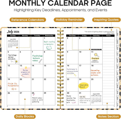 Planner 2026-2027, Academic Year Monthly and Weekly Calendar Planner, Jul 2026 - Jun 2027, Hardcover Teacher Student Planning Agenda book with Tabs, Perfect for School Office Supplies, 6.3" x 8.5" - Wildflowers