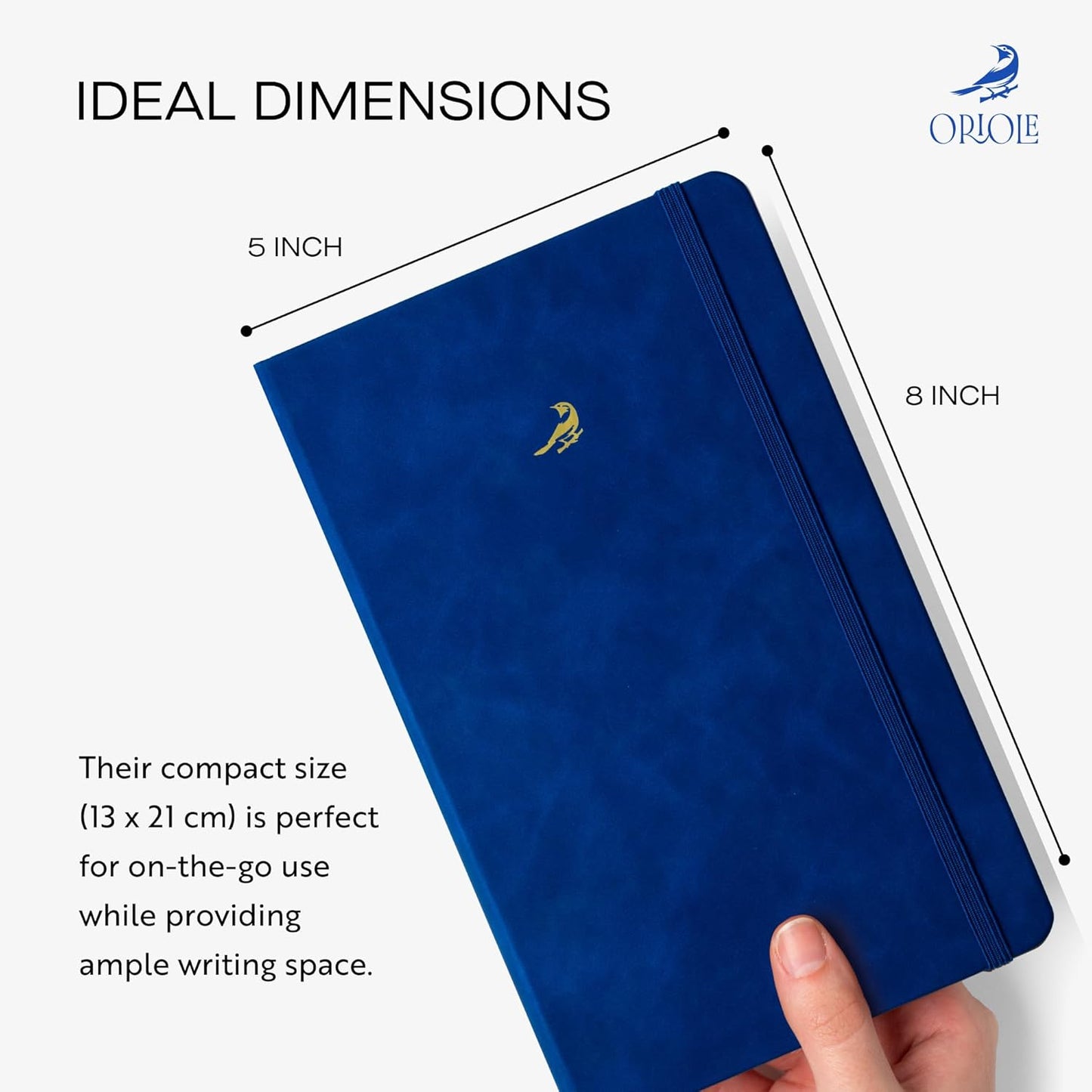Oriole Vegan Leather Ruled Notebook - Chestnut Brown | 176 Pages of Thick Lined Paper | Soft Touch Hardcover Journal (5 x 8 in) with Gold Foil Bird Design & Luxury Gift Box