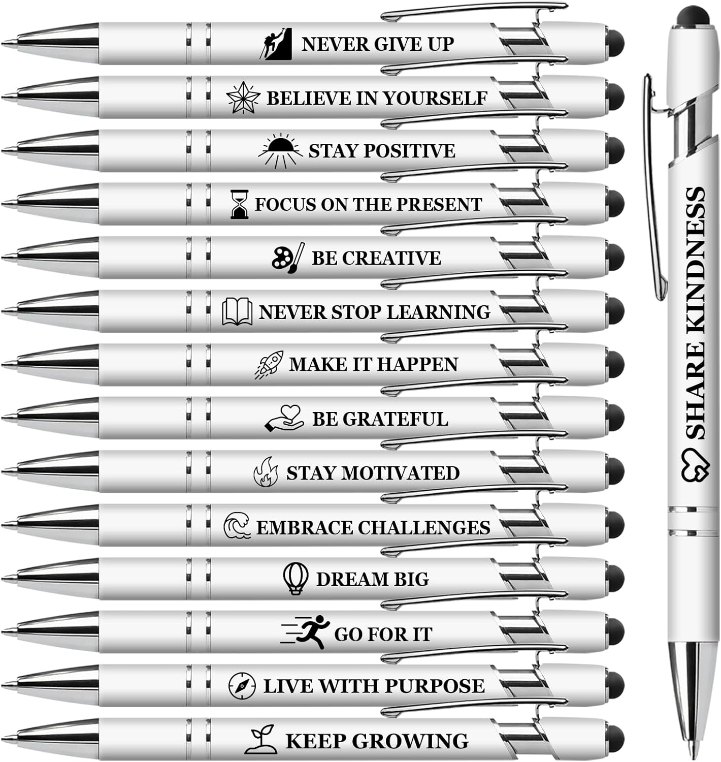 15 Pack Motivational Pen Set - Inspirational Quotes Retractable Ballpoint Pens for Office School Supplies, Encouragement Gifts for Women Men, Multicolor