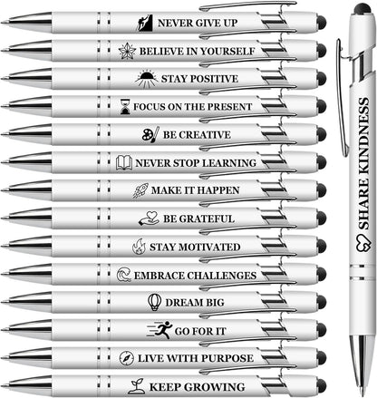 15 Pack Motivational Pen Set - Inspirational Quotes Retractable Ballpoint Pens for Office School Supplies, Encouragement Gifts for Women Men, Multicolor