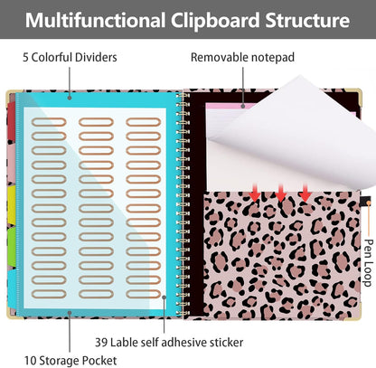 Clipboard Folio with Storage 8.5 X 11 Padfolio Notebook, Clipboards with Notepad Spiral with 10 Pockets and 5 Folders Nursing Teacher School Essentials (Pink Floral)