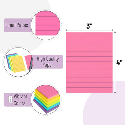 Mr. Pen- Lined Sticky Notes, 3" x 3", 12 Pads, 60 Sheets/Pad, Morandi Color, Bulk Sticky Notes with Lines, Ruled Post Stickies, Memo Pads, Self-Stick Note Pad for Office, School, Home, Study