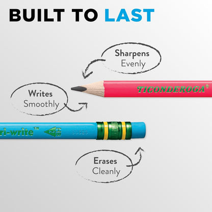Ticonderoga My First Tri-Write Wood-Cased Pencils, Pre-Sharpened, 2 HB, With Erasers, Neon Colors, 12 Count