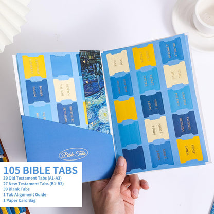 Laminated Bible Tabs, Gold Foil Embossed Lettering Bible Chapter Index Tabs for Women Men, Reposition Large Print Sticky Labels, Easy to Read and Apply, 105Chapters Labels for Easy Navigation (Black)