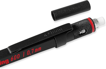 rOtring 600 Full-Metal Body 0.7mm Mechanical Pencil, Black, for Precise Ruler-Based Drawing