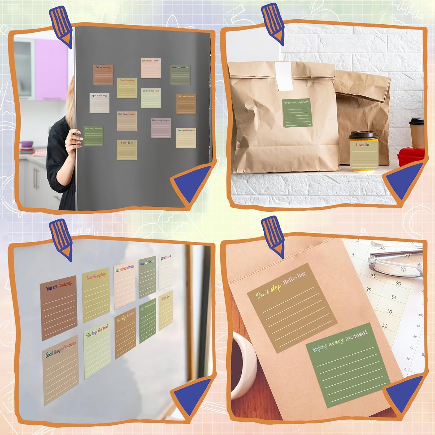 Yinder 48 Pcs Inspirational Sticky Notes Cute Motivational Sticky Notes Pad End of Year Employee Appreciation Gifts Bulk for Teacher Nurse Coworkers Office Supplies 3 x 3'' (Thank You,Dark Color)