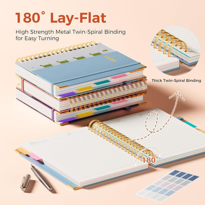 Line Hardcover Spiral Notebook with Removable Dividers Tabs & Ruler, 5 Subject Notebook College Ruled, 300 Page, Large 8"x10" B5 Notebooks for Work School, Lined Journal for Women & Men, Purple