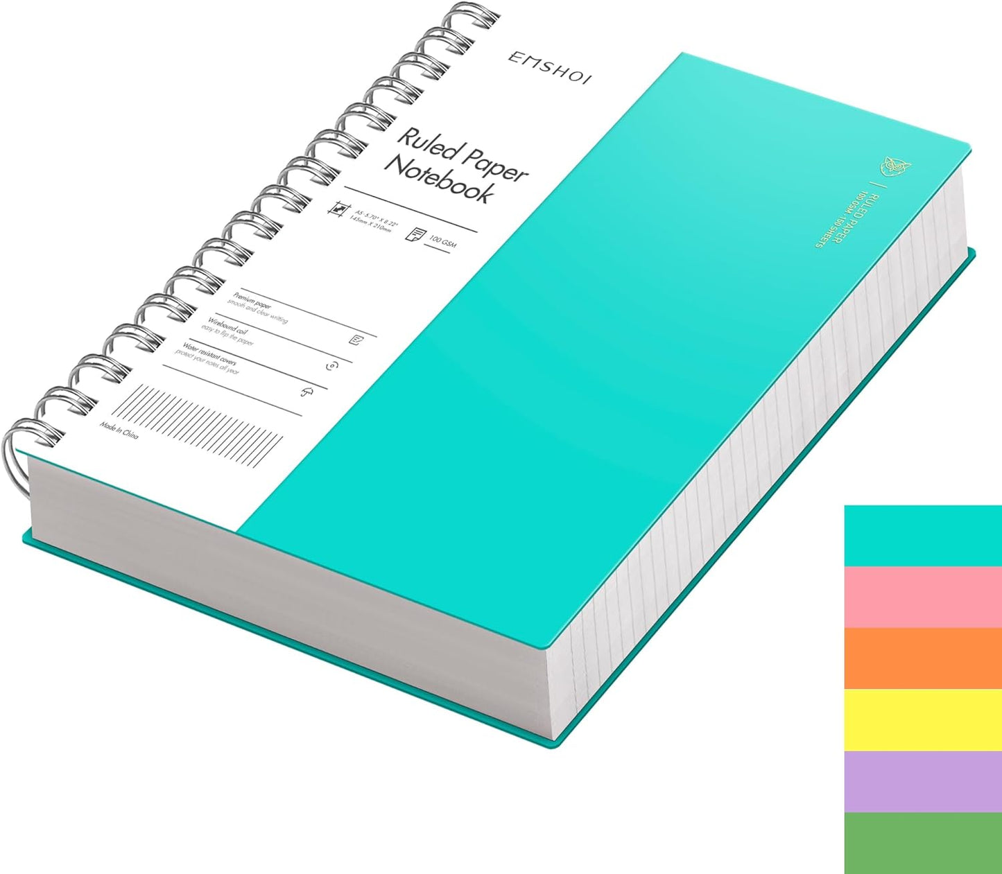EMSHOI A5 Spiral Notebook College Ruled Lined Journal, Small 5.7" X 8.22", 300 Pages/150 Sheets, 100gsm Thick Paper, Waterproof Hardcover, for Office School Women Men Work Writing Notes, Blue