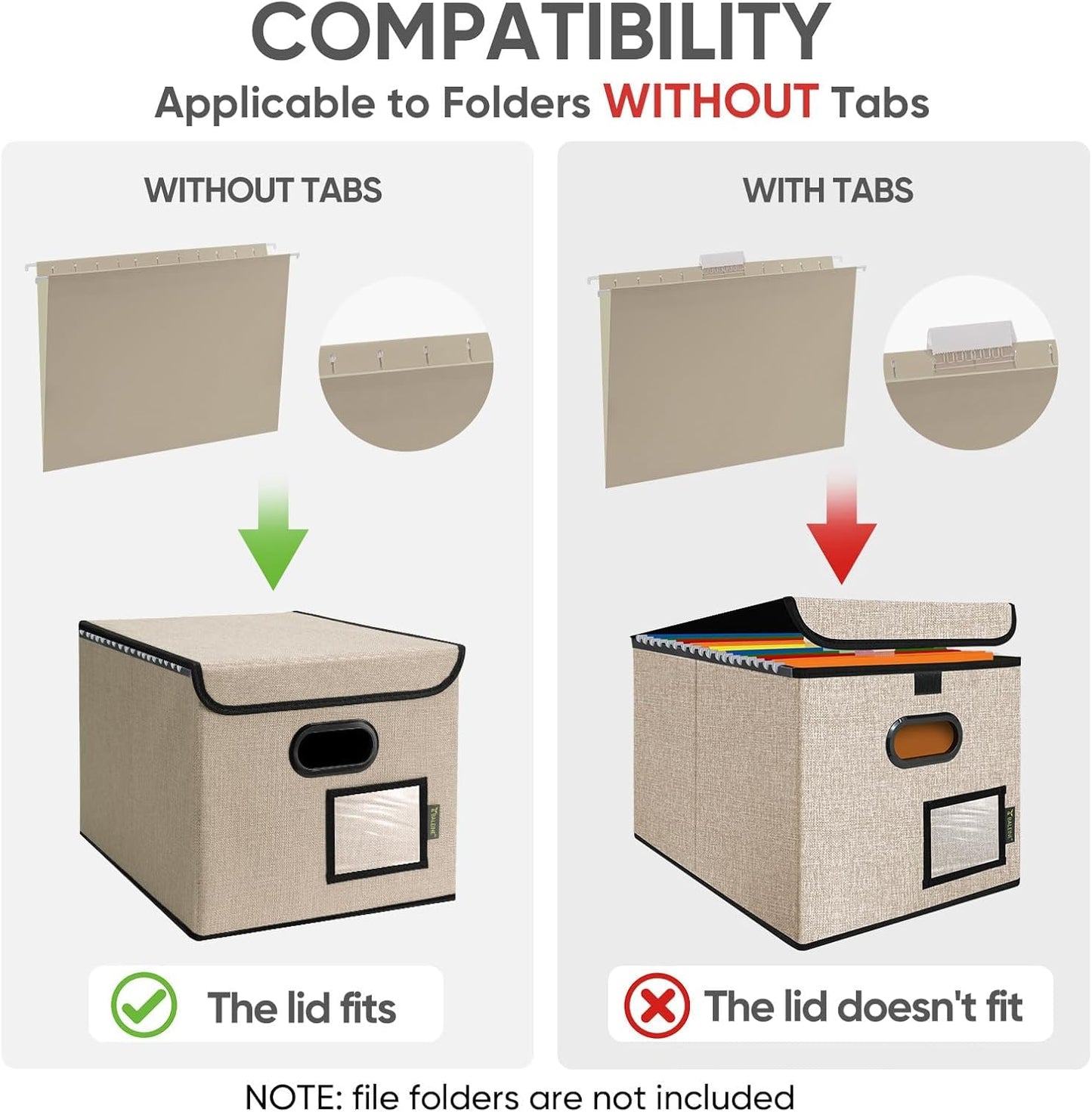 BALEINE File Organizer Box with Lid, Collapsible File Folder Organizer with Plastic Slide, Hanging File Folder Box for Office Document Storage (1 Pack, Black)