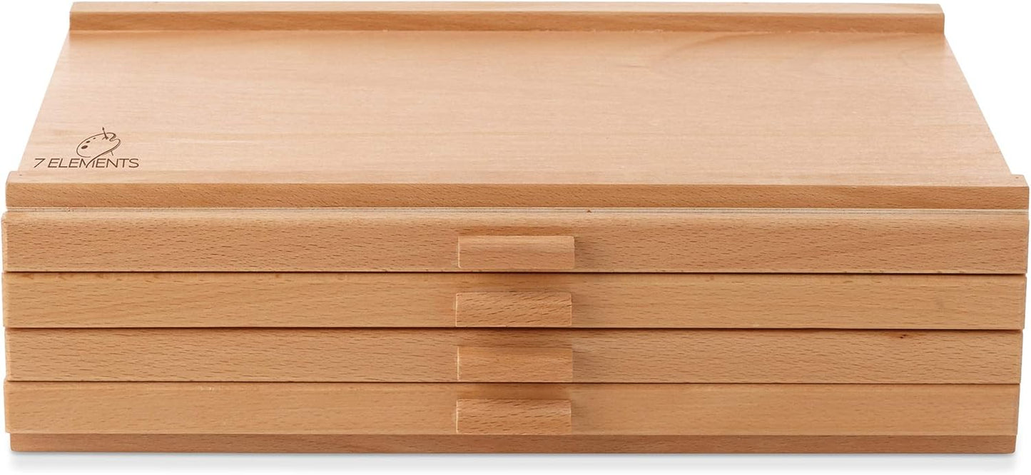 7 Elements 4 Drawer Wooden Artist Storage Supply Box for Pastels, Pencils, Pens, Markers, Brushes and Tools