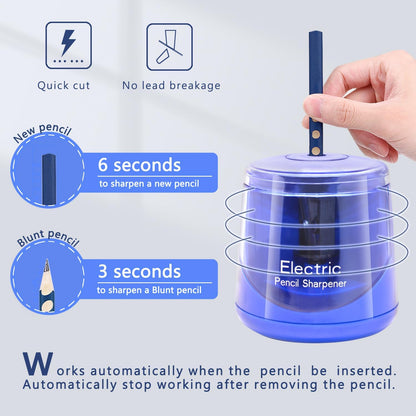 Electric Pencil Sharpener, Battery (Not Included) USB Powered, Portable for NO.2 Pencils, Automatic and Durable with 3 Sharpness Options - Classroom, Home, Office Black