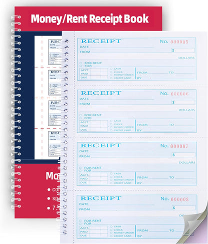 Receipt Books with Carbon Copies,Money and Rent Receipt Book,3-Part Carbonless,5.31" x 11.22",Receipt Book for Small Business,Blue,Yellow and Pink Copy,100 Sets Per Book