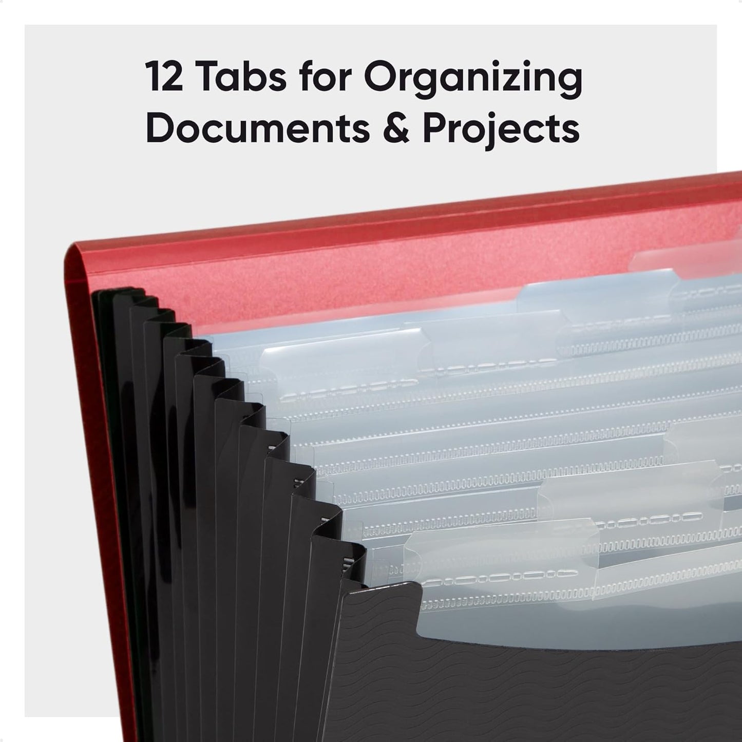 Smead Poly Frequency Expanding File Folders, Flap and Cord Closure, Letter Size, Wave Pattern, 13 Pocket, Red/Black (70866)