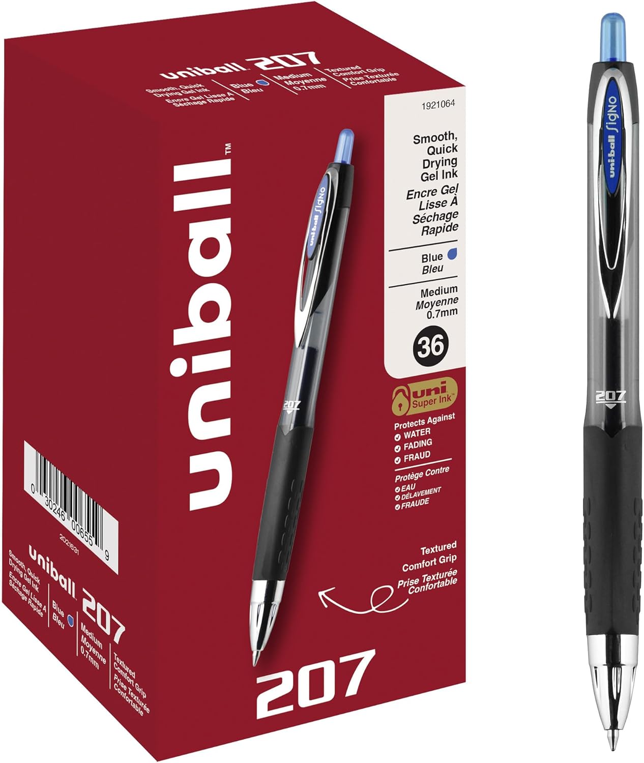 uni-ball 207 Retractable Gel Pens Medium Point, 0.7mm, Black, 12 Pack