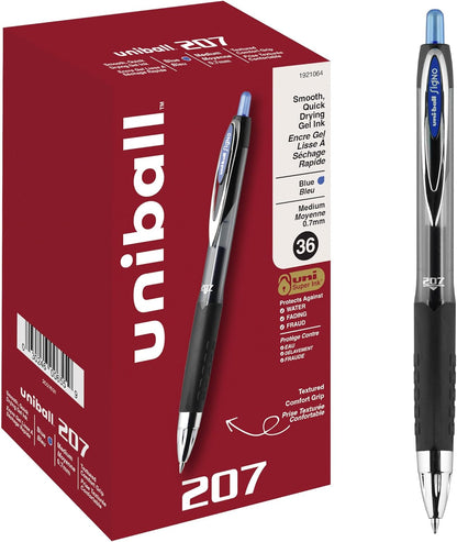 uni-ball 207 Retractable Gel Pens Medium Point, 0.7mm, Black, 12 Pack