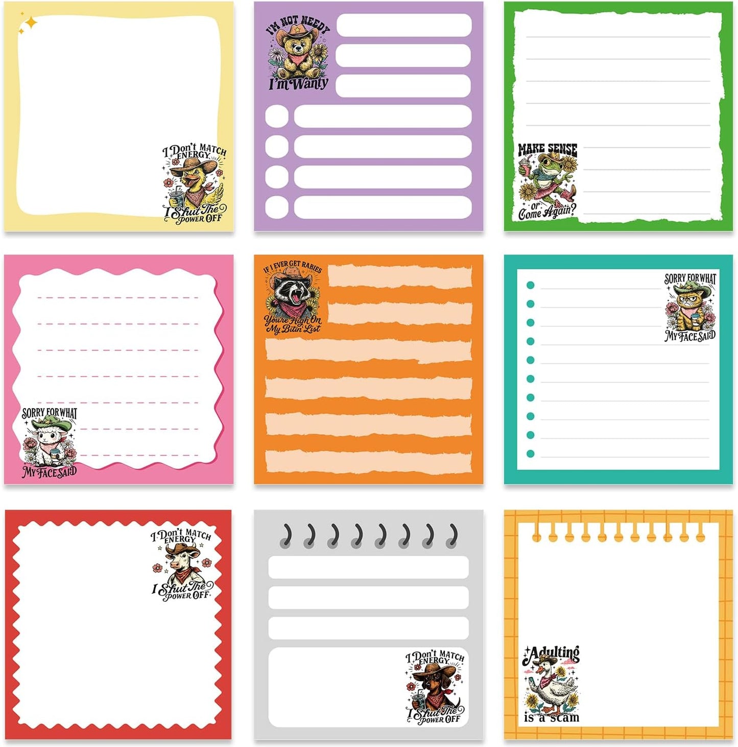 Inspirational Sticky Notes Gifts - 9 Pack Funny Positive Quotes Notepads 3x3 Inches, Fun Motivational Self-Adhesive Memo Pads Office Study Supplies for Friends Coworkers (450 Sheets)