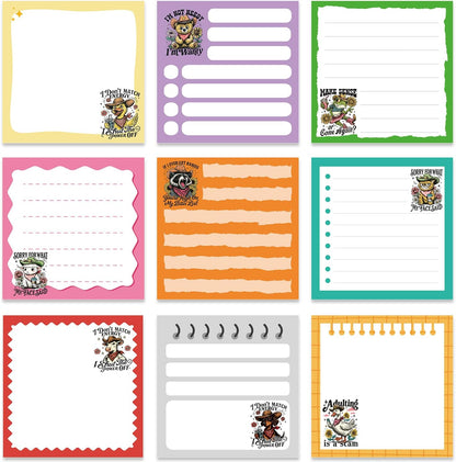Inspirational Sticky Notes Gifts - 9 Pack Funny Positive Quotes Notepads 3x3 Inches, Fun Motivational Self-Adhesive Memo Pads Office Study Supplies for Friends Coworkers (450 Sheets)