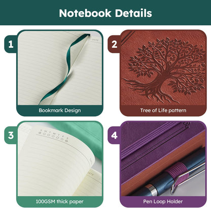 Hardcover Lined Notebook Journal for Writing, 320 Pages Leather Thick College Ruled Notebook Journal with 100GSM Paper, A5 (5.7'' X 8.4'') Daily Journal for Women Men Work Organization, Black
