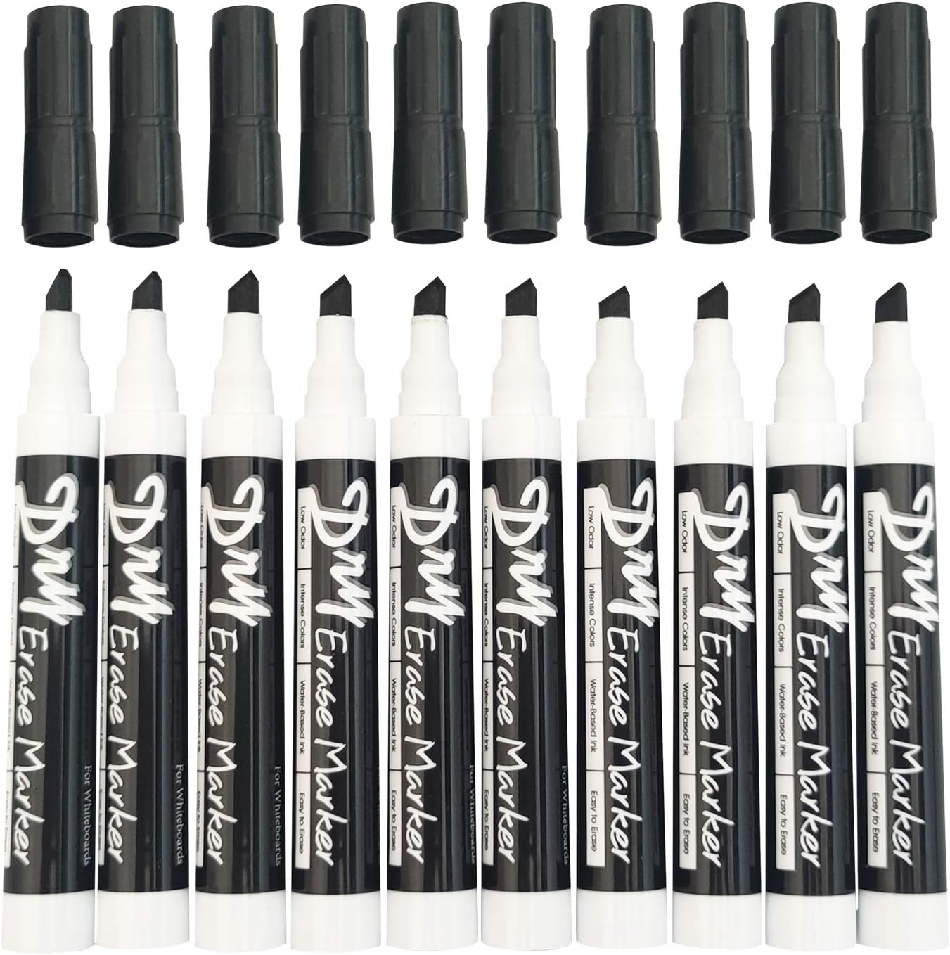 Volcanics Black Dry Erase Markers Low Odor Chisel Tip Whiteboard Markers Pack of 10