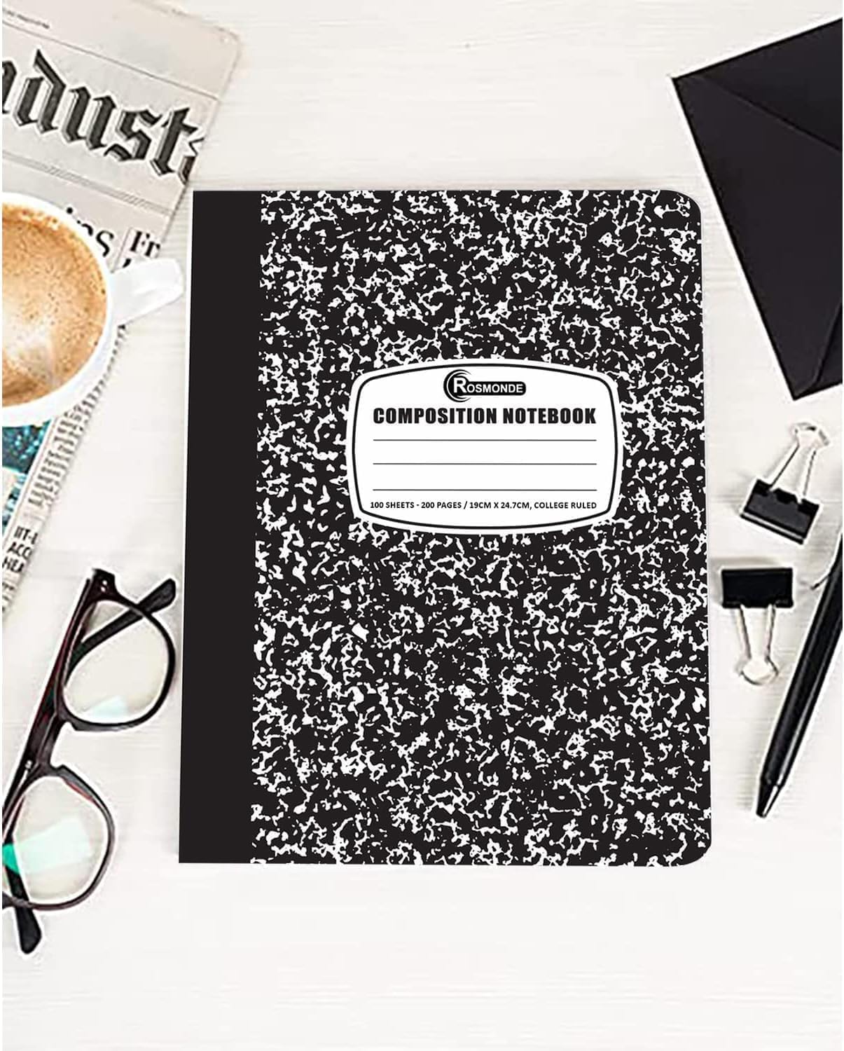 Rosmonde 50 Pack Bulk Composition Notebooks, College Ruled Notebook, 200 Pages (100 Sheets), 9-3/4 x 7-1/2", Hard Cover, Black Marble Composition Journal Book, Bulk Notebooks for School & College