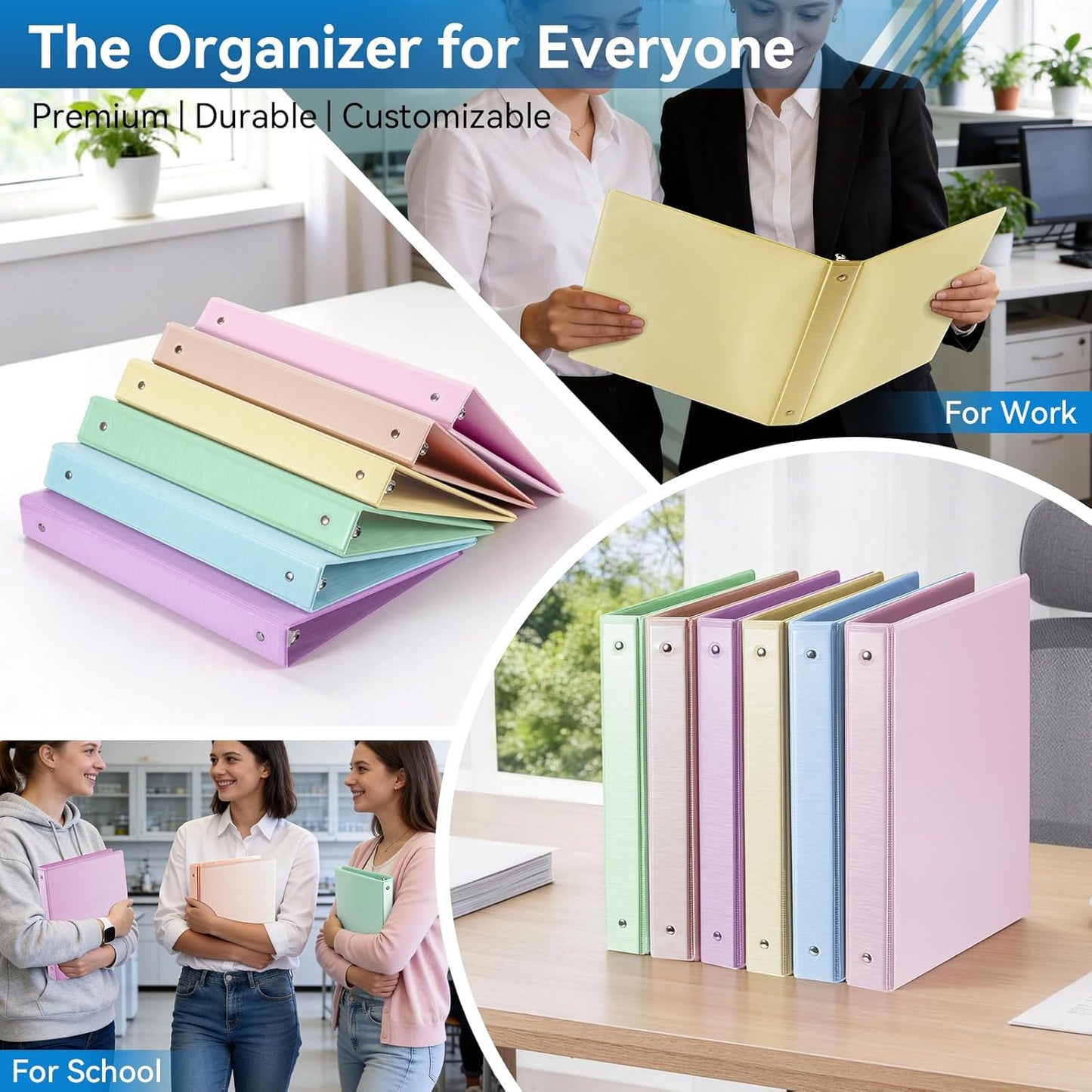 SUIN 1-inch 3 Ring Binder with 2 Interior Pockets, 1''Durable Binders Holds US Letter Size 8.5'' x 11'' Paper - Versatile Binders for Office, Home, and School Use, 6 Pack Black