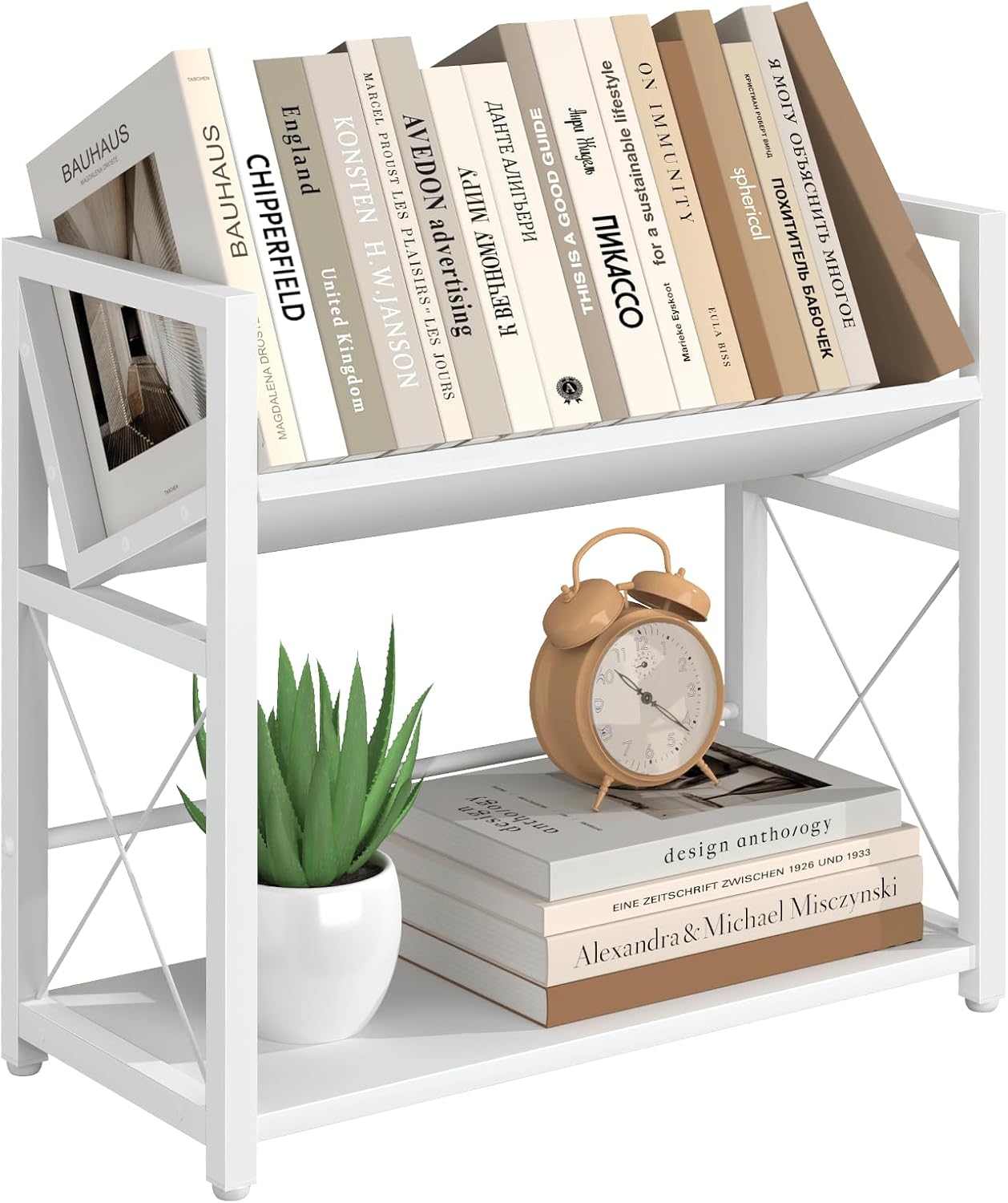 ELITEROO Desktop Bookshelf, 2 Tier Desk Shelf Organizer, Wooden Tabletop Bookcase, Small Desk Top Book Rack for Office, Home, Bedroom, Small Space Storage and Display, Rustic Brown