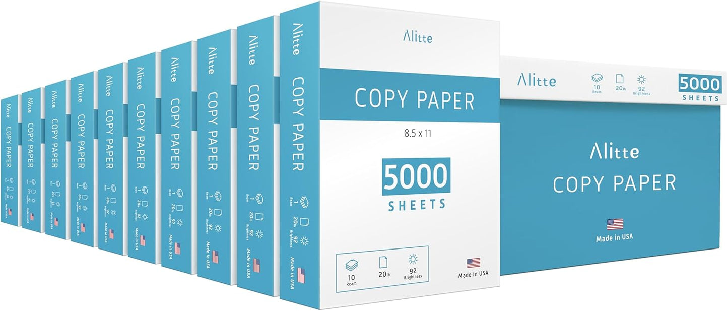 Printer Paper - 8.5 x 11 White Letter Size Copy Paper, 1 Ream 500 Sheets 20 lb Printing Paper for Documents Writing, Drawing, Smooth, 92 Bright | Home, School, Office Supplies | Made in USA