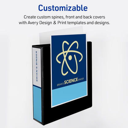 Avery Heavy-Duty View 3 Ring Binder, 2 Inch One Touch Slant Rings, 530-Sheet Capacity, DuraHinge, 2.8 Inch Wide Spine, Customizable Clear Cover and Spine, 1 White Binder (79792)