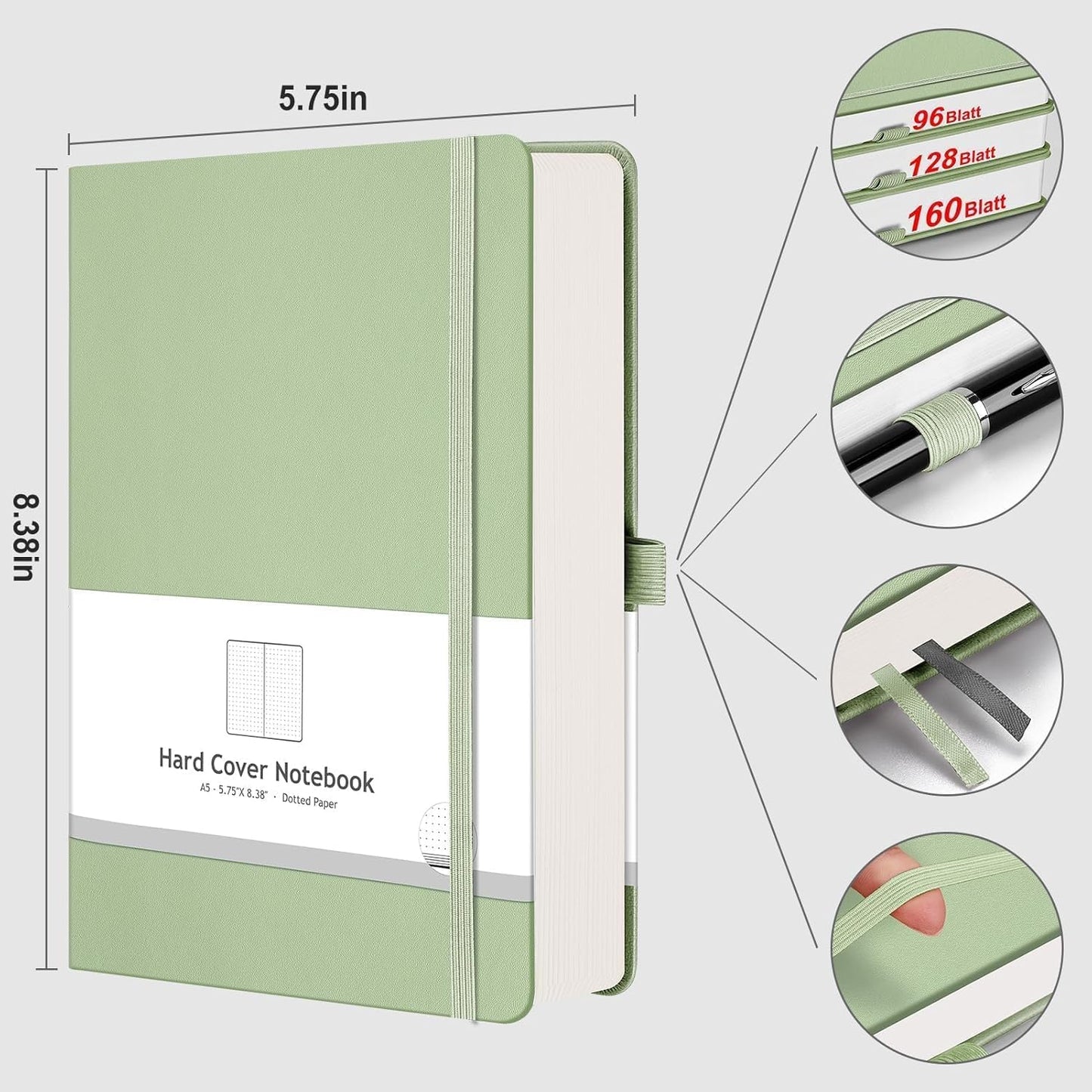 AHGXG Graph Paper Notebook - Grid Paper Notebook Large A4 8.5''×11'', 320 Pages Thick Journal, 100gsm Thick Graph Paper, Leather Softcover, Inner Pocket - Black