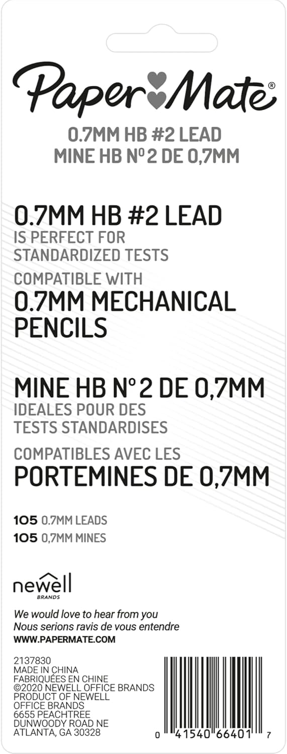 Paper Mate Mechanical Pencil Refills, 0.7mm, HB #2, 105 Count