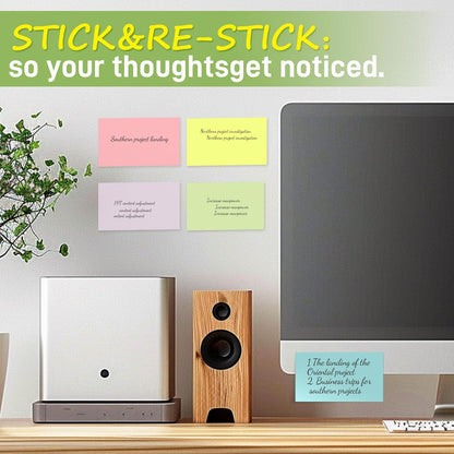 480 Sheets 3 in x 5 in Large Sticky Notes, 76 x 127 mm 6 Pads Assorted Self-Stick Pads for Notebook,Office,School and Home,80 Sheets/Pad (6 Pads Brillant)