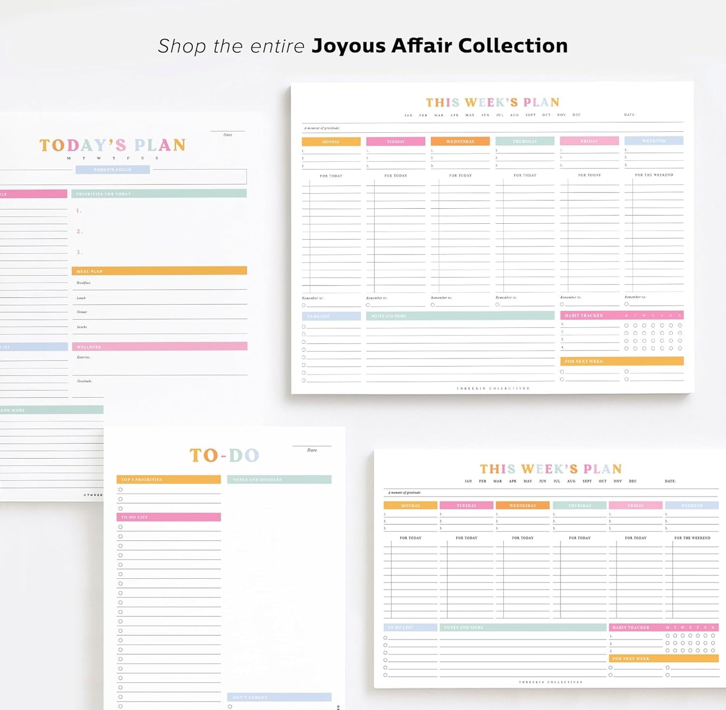 ThreeKin Weekly Planner - Premium 52-Sheet Tear-Off Notepad, 8.5 x 11 inches, Clean Colorful Design, Perfect for Work, School, Projects, and Entrepreneurs, Female & USA Owned Business
