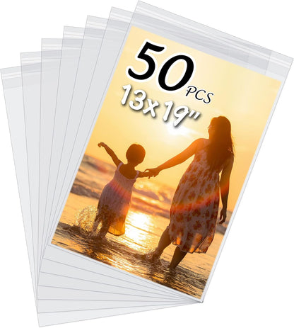 50 Pack Acid-Free Crystal Clear Sleeves Storage Bags for 8.5x11 Art Prints/Pictures/Photos/Framing Mat Mattes (Bag Size: 9"x11 3/7")