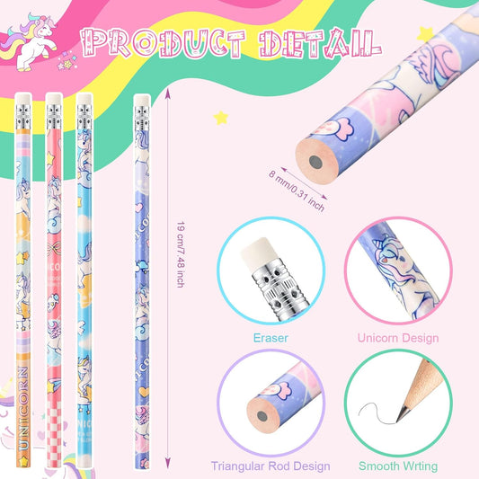 Spakon 48 Pcs Cute Unicorn Pencils for Kid Girl Funny Colorful Pencil with Eraser for Back to School Class Unicorn Party Favor Goodie Bag Stuffer Prize Supplies