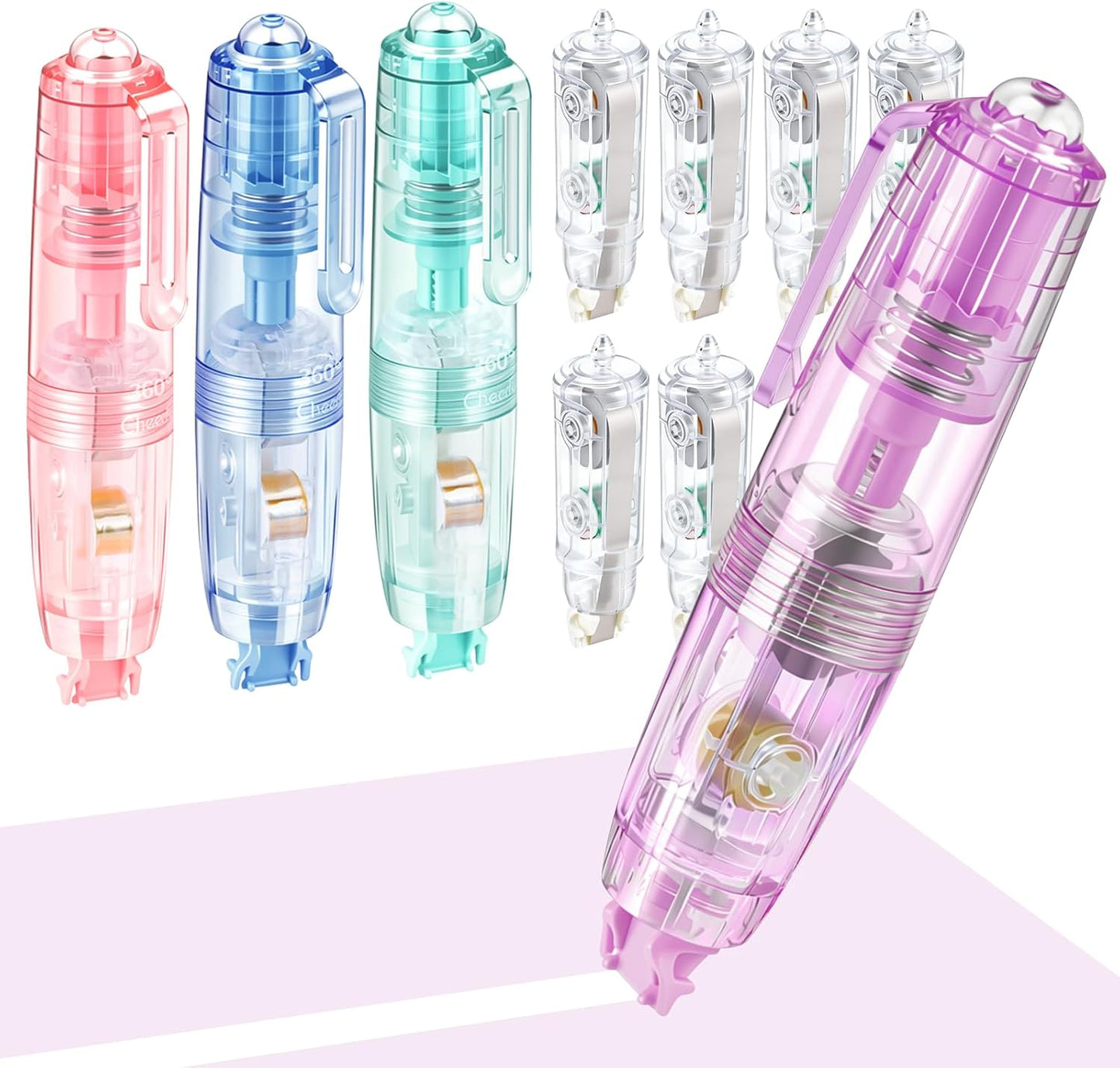 Refillable Retractable Correction Tape, Smooth Pull Out White Correction Tape with 4 Extra Refills, Easy to Use for School Office Supplies
