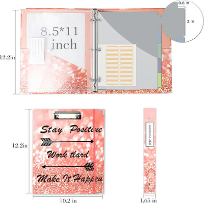 3 Ring Binder 1 Inch, Three Ring Binders Organizer with Clipboard, 5-Tabs Pockets Dividers, Plastic Folder, 18 Divider Stikers, BVSSX Pretty Binder with Pen Loop (Black Weeds, Letter Size)