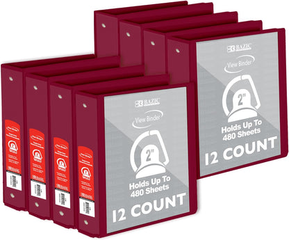 BAZIC Products 3 Ring Binder 2" View Binders Slant D Ring Organizer - Burgundy, Hold 480 Sheets Paper, for School Office Home, 1-Count