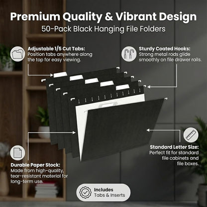 VZCPYTPM 25 Pack Hanging File Folders Letter Size,Pink Reliable Hanging Folders for Filing Cabinet,Reinforced Rods for Smooth Gliding,Includes 1/5 Adjustable Tabs & Inserts,Ideal for Home & Office