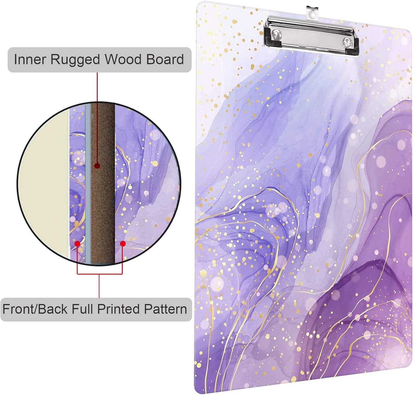 Fashion Clipboard, A4 Letter Size Wooden Decorative Clipboards for Teacher, Nurse, Doctor,Student and Kids, Cute Design for Standard Size 12.2" x 8.9" (C-Pink Purple Marble)