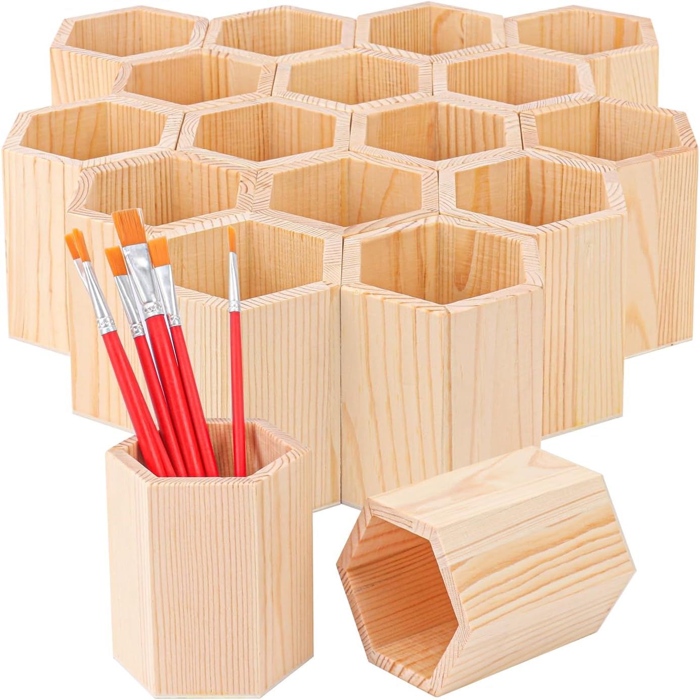18 Pack Round Unfinished Wooden Pencil Holder, 3 x 3 x 4 Inch Wood Pencil Cup Holder, Wood Crafts Pencil Cup for Desk, Office, DIY Project