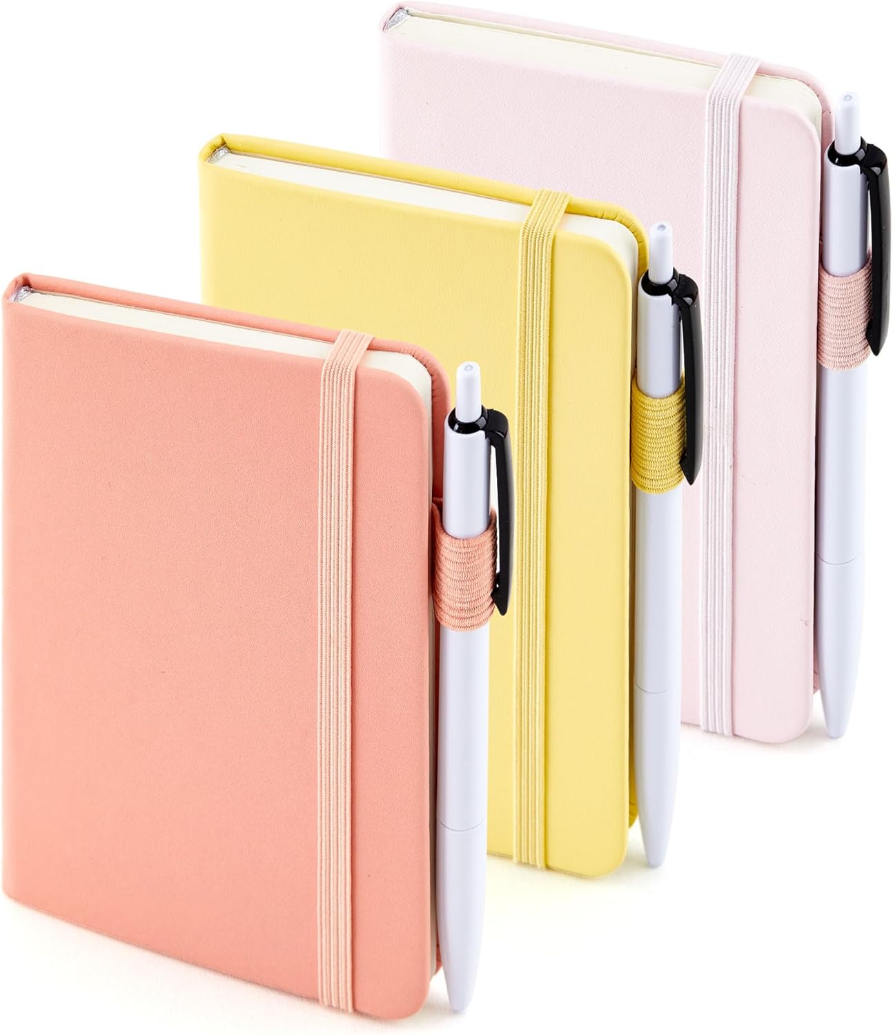 feela 3 Pack Pocket Notebook Journals with 3 Black Pens, A6 Mini Cute Small Journal Notebook Bulk Hardcover College Ruled Notepad with Pen Holder for Office School Supplies, 3.5”x 5.5”, Gray