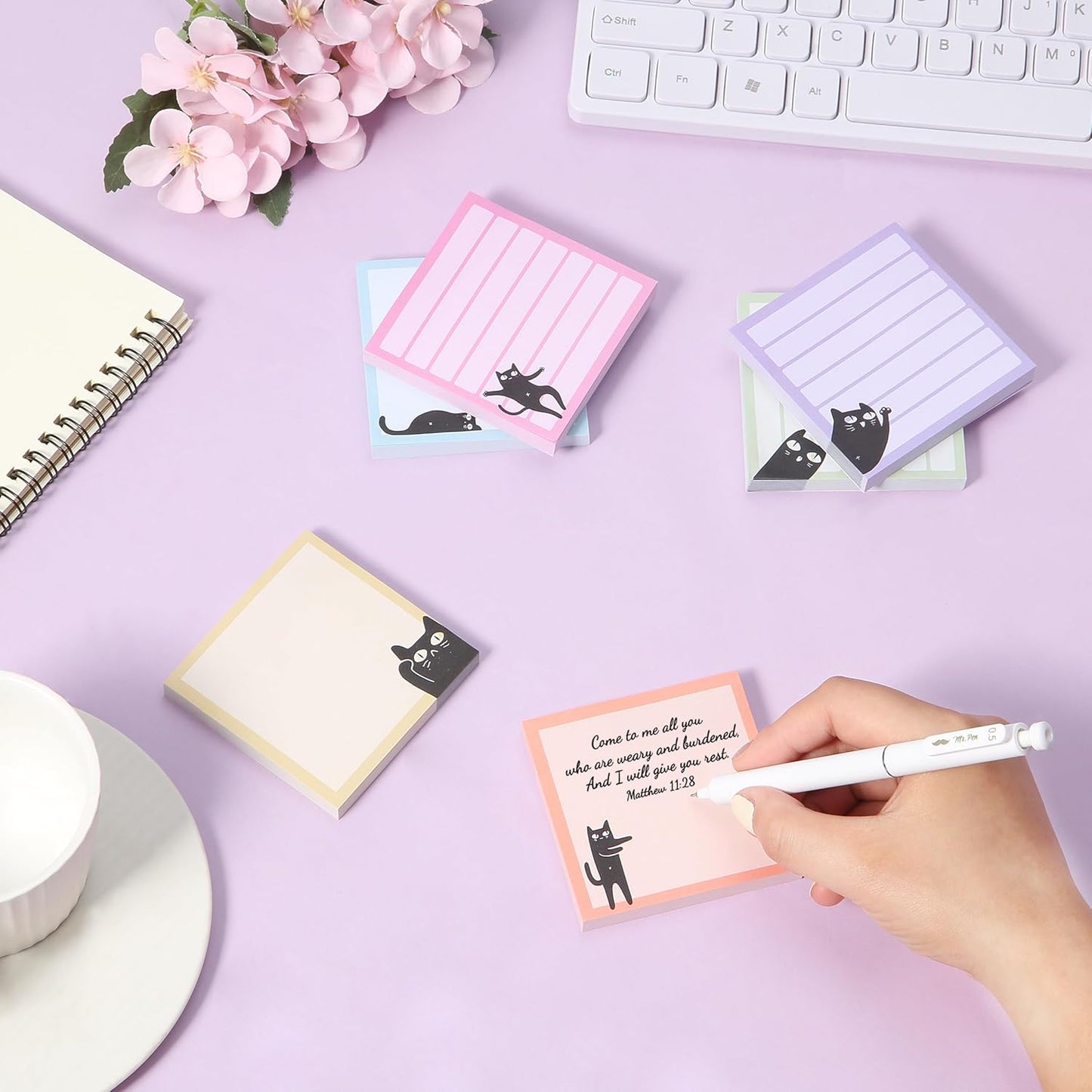 Mr. Pen- Black Cat Sticky Notes Set, 3" x 3", 6 Pads, 480 Sheets, Black Cat Sticky Notes, Memo Pads, Self-Stick Note Pad for Office, School, Home, Study & Organization