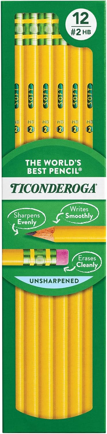 Ticonderoga Wood-Cased Pencils, Pre-Sharpened, 2 HB Soft, Yellow, 12 Count